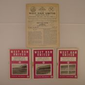 4 x West Ham United 1958 football programmes, Vs Liverpool Apr 19, Vs Leeds United Dec 6, Vs