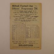1 x FA Cup 1948 programme Millwall Vs Preston North End Jan 10 1948 Third Round. Feint vertical fold