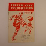 1 x Exeter City 1948-49 Third Division Season football programme, Vs Walsall Oct 9 1948, staple is