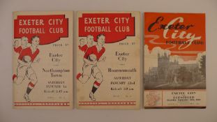 3 x Exeter City 1955 football programmes, Vs Brentford Sept 24, Vs Bournemouth Jan 22 and Vs