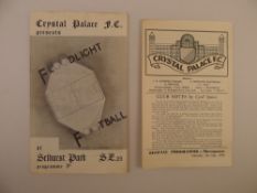 2 x Crystal Palace Home International football programmes, Vs Queen of the South (Scotland)