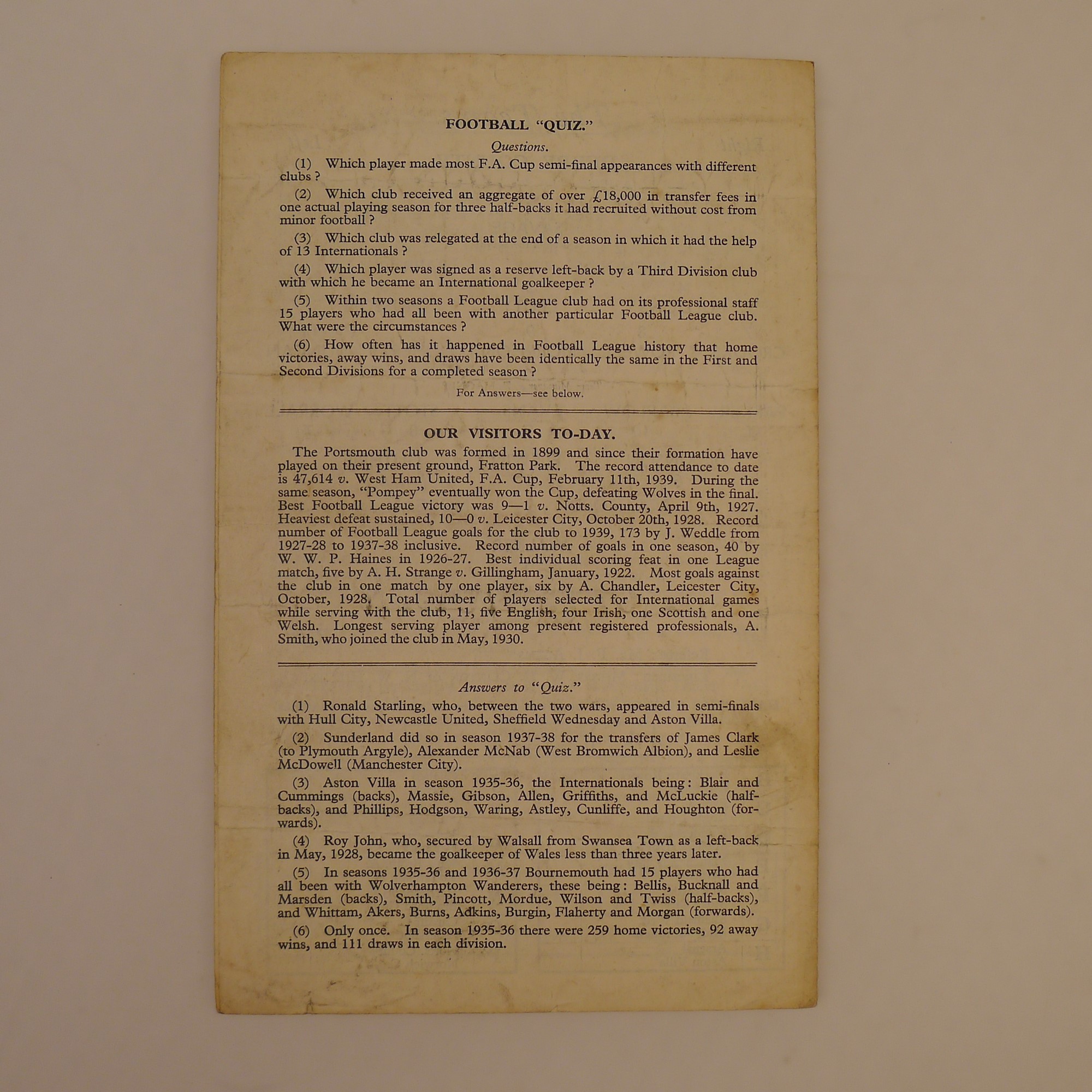 1 x Derby County 1945-46 Southern League Season football programme, Vs Portsmouth Sept 22 1945, - Image 2 of 3