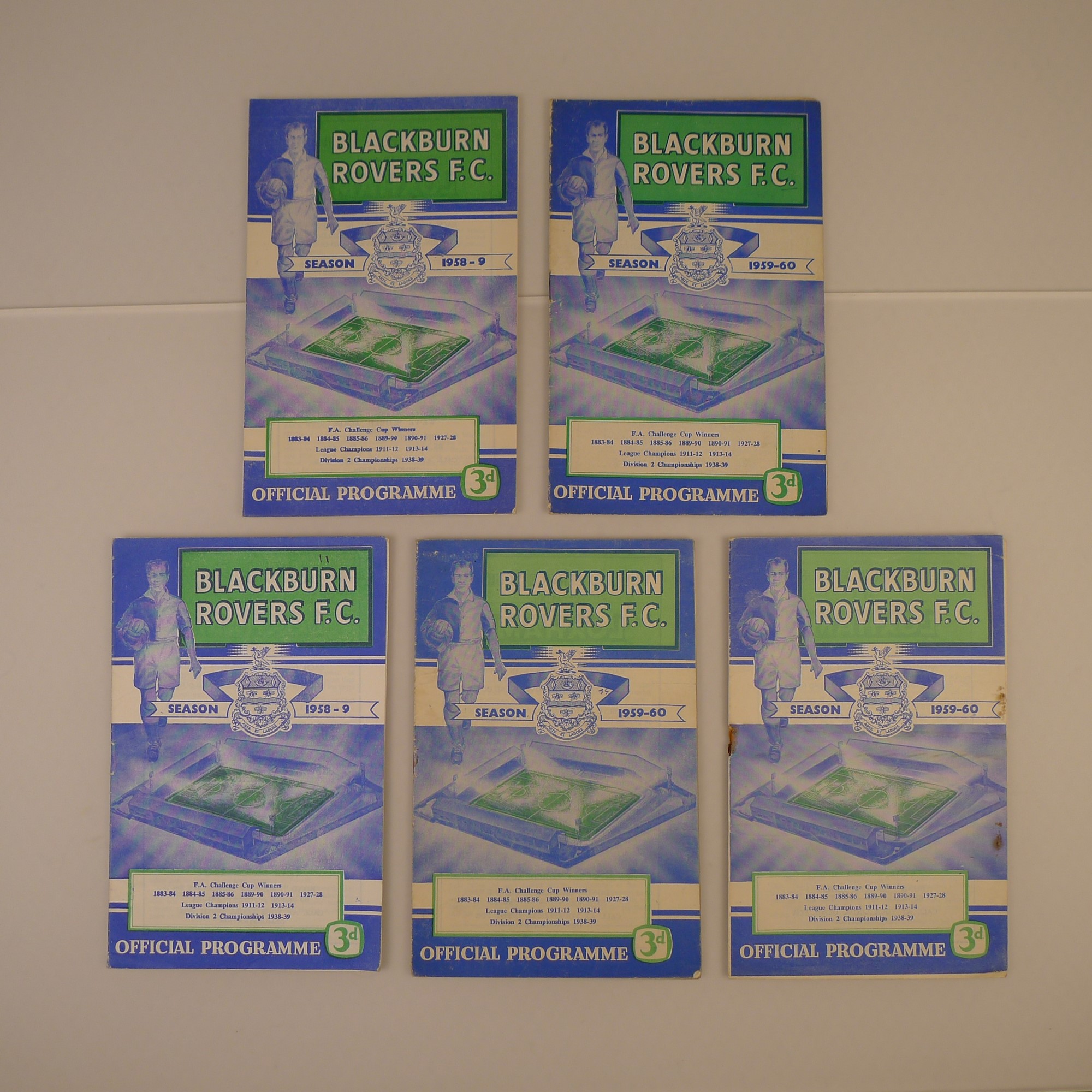 5 x Blackburn Rovers 1959 football programmes, Vs Preston North End Oct 3 1959, Vs Sheffield