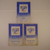 3 x Bury 1954-55 football programmes, Vs Plymouth Argyle Mar 26 1955, Vs Fulham Aug 28 1954 and Vs
