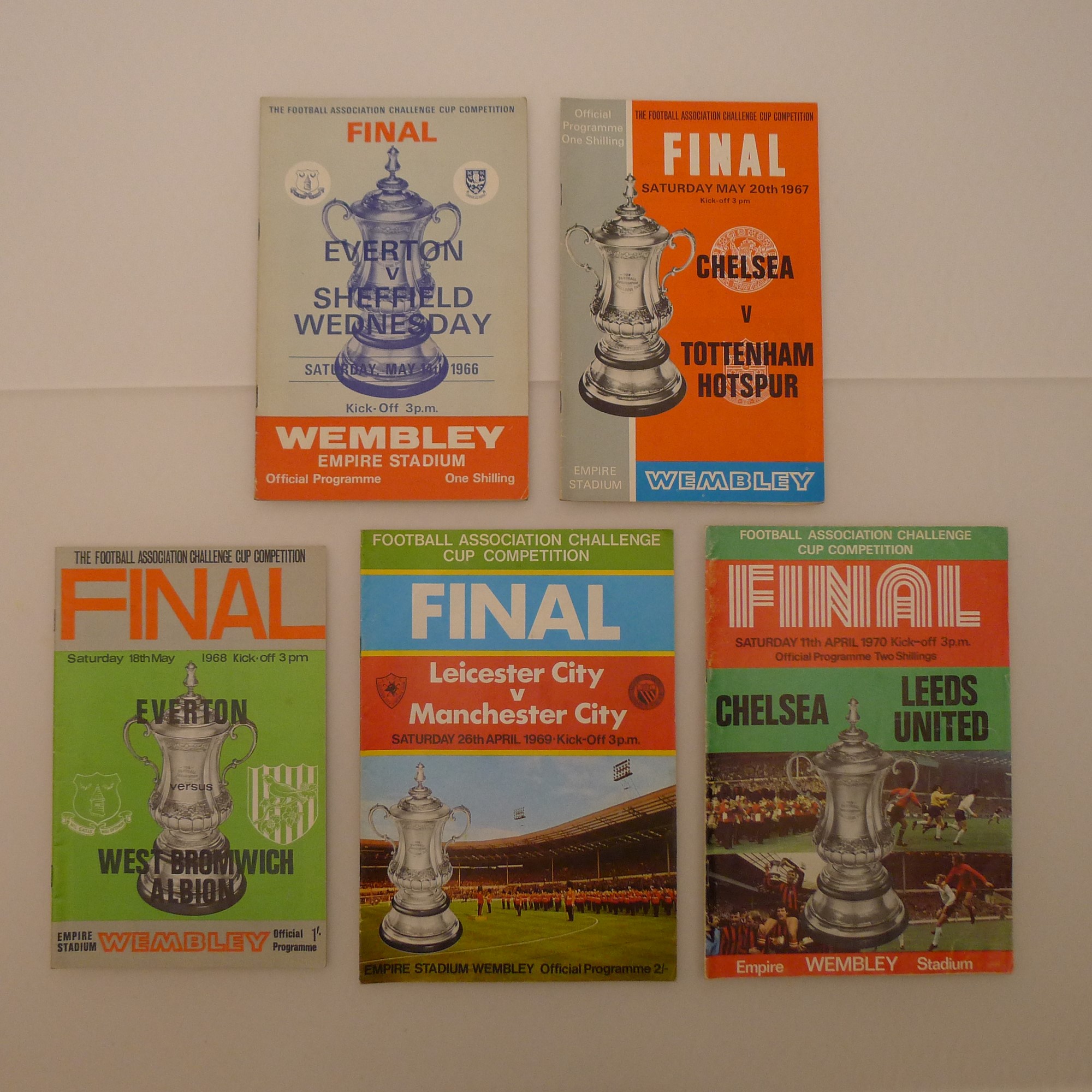 5 x FA Cup Final programmes consecutive years from 1966 to 1970 comprising 1 x Everton Vs