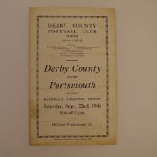 1 x Derby County 1945-46 Southern League Season football programme, Vs Portsmouth Sept 22 1945,