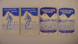 4 x Colchester United 1959-60 football programmes, Vs Brentford Mar 21 1959, Vs Bradford City Mar