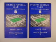2 x Everton 1955-56 Season football programmes, Vs Newcastle United Feb 11 1956 and Vs Sunderland
