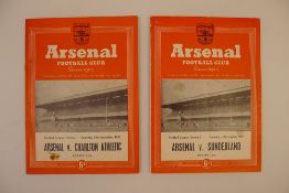 2 x Arsenal 1952-53 Season football programmes, Vs Sunderland Aug 30 and Vs Charlton Sept 13, both