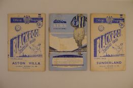 3 x Blackpool 1954-55 football programmes, Vs Aston Villa Sept 11 1954, Vs West Bromwich Albion (