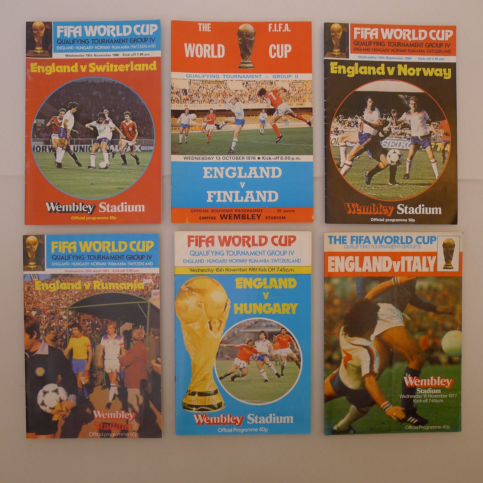 6 x England FIFA World Cup Qualifying Home International programmes from 1976 to 1981 comprising 1 x
