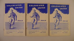 3 x Colchester United 1957-58 football programmes, Vs Torquay United Aug 24 1957, Vs Torquay