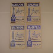 4 x Blackpool 1958-59 Season football programmes, Vs Burnley Oct 11 1958, Vs Portsmouth Sept 13