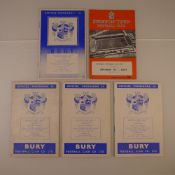 5 x Bury 1959-60 Season football programmes, Vs Manfield Town Sept 5 1959, Vs Wrexham Nov 7 1959, Vs