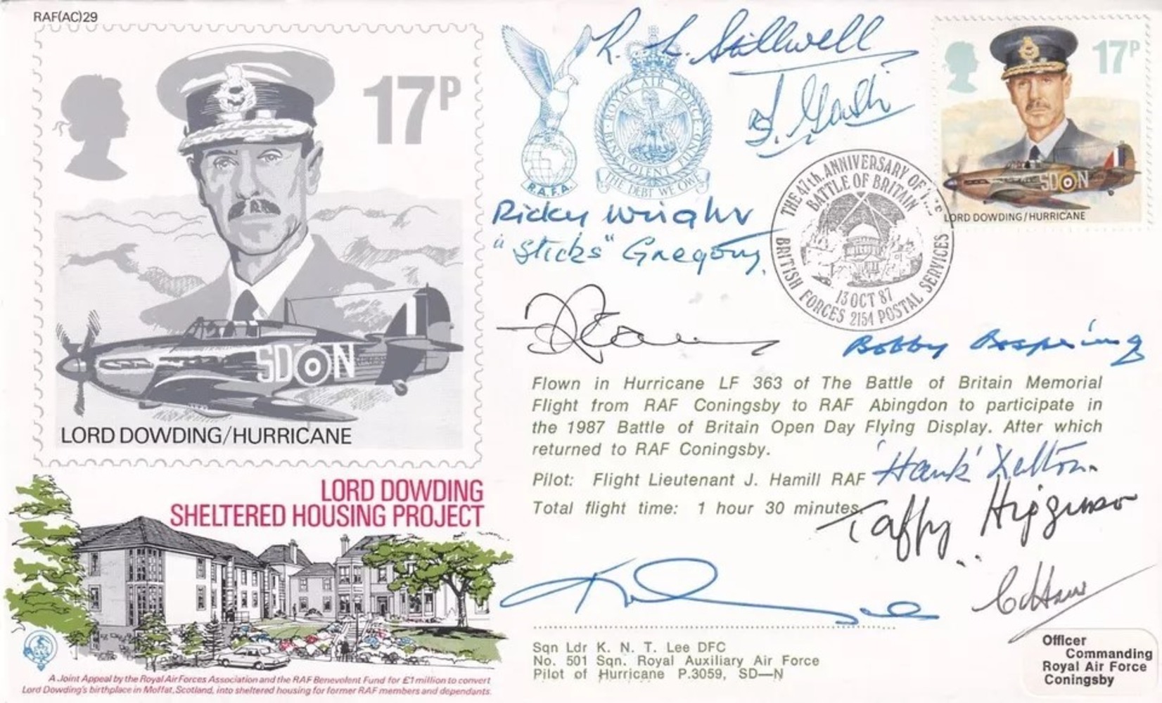 AC29b 47th Anniv of Battle of Britain Signed Fighter 10 WW11 Pilots. 13 Oct 87 BFPS 2154 The 47th