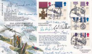 RFDC87 50th Anniv Battle of Britain Full set of Gallantry Stamps Signed by 13. 11 sep 90 Biggin Hill