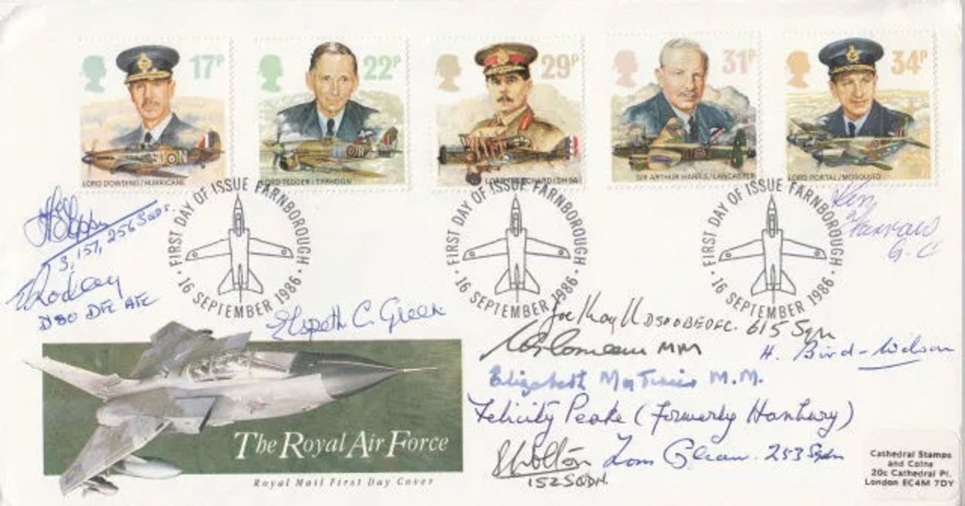 Royal Mail FDC History of the RAF Signed 4 Battle of Britain Pilots, 3 WAAF Plus 4. 16 September