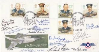FDC RAF Full Set of Royal Air Force Stamps Signed 13 pilots, Crew. 16 Sep 86 Tower Hill Special