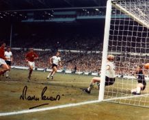 Martin Peters signed 10x8 inch colour photo pictured scoring his goal for England during the 1966