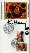 Keith Haring (1958-1990), a signed International Volunteer Day FDC. An American pop artist whose