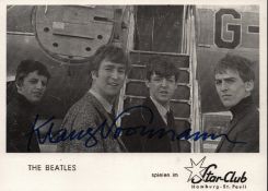 Klaus Voormann, German musician and artist. An original signed 6x4 inch reproduction photo card of