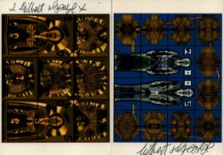 Gilbert and George, artists. Two dual signed 6x4 inch unused photo postcards. They are known for