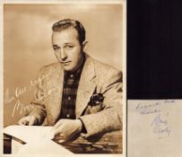 Bing Crosby signed 4x4 inch album page with accompanying 10x8 inch vintage sepia photo. Good