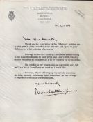 TLS by Admiral of the Fleet The Earl Mountbatten of Burma. Dated 30th April 1971 on Headed Paper