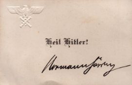 Hermann Goering signed embossed calling card 5x3 inch approx. Good condition. All autographs come
