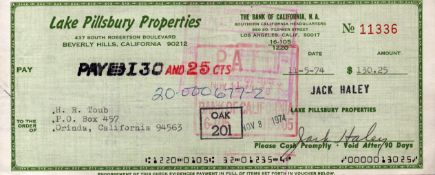 Jack Haley signed cheque dated 11.5.74. Good condition. All autographs come with a Certificate of