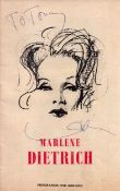 Marlene Dietrich signed vintage 1965 concert programme signature on front cover dedicated. Good