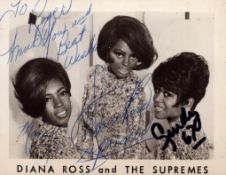 Diana Ross and the Supremes signed black and white 3x3.5 inch in size. Signed by Diana Ross, Mary