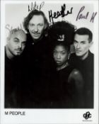 M People multi signed 10x8 inch black and white promo photo includes Heather Small, Shovell, Mike