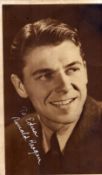 Ronald Reagan signed 6x4 inch vintage sepia photo. Dedicated. Good condition. All autographs come