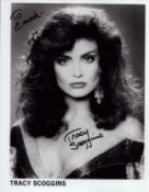 Tracy Scoggins signed 10x8 inch black and white promo photo. Dedicated. Good condition. All