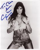 British Actress Caroline Munro signed 10 x 8 inch black and white photo, Signed in blue ink,