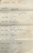 1963 Arsenal reserves signed A4 lined page, 10 signatures, Includes Bob Wilson, Dave Bacuzzi, Fred