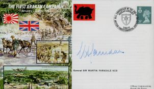 Gnrl Sir Martin Farndale KCB signed The First Arakan Campaign FDC. Good condition. All autographs