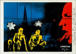 Gilbert and George, artists, A dual signed 6x4 inch unused photo postcard from 2002, They are