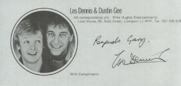 Les Dennis signed Compliments slip, Dedicated, (It could be clipped), Is an English television
