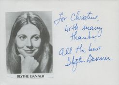 Blythe Danner signed white card 6x4 Inch Approx, Includes black and white pictured affixed onto