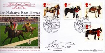 Lester Piggott signed Queens Horses FDC. 8/7/97 Windsor postmark. Good condition. All autographs