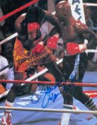 Sugar Ray Leonard and Thomas the Hitman Hearns signed 10x8inch colour photo. Good condition. All