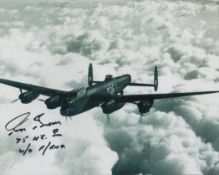 WW2 Bomber veteran Ron Brown 75 NZ sqn signed 10 x 8 inch b/w Lancaster in flight photo Ron flew