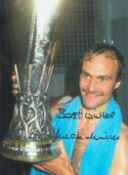 Mick Mills signed 16x12 inch colour photo pictured celebrating with the UEFA cup after Ipswich's