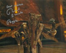Star Wars movie scene 8 x 10 inch colour photo signed by actor Richard Stride as Poggle Richard