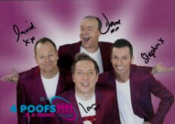 4 Poofs and a Piano multi signed David, Dave, Stephen 7x5 colour photo. Good condition. All