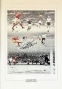 Geoff Hurst signed 20x14 inch 1966 World Cup Final Hat-trick colourised montage print. Good