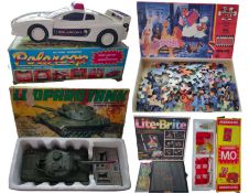 Toy Collection, Polarcop toy police car, Radio Controlled Leopard Tank, Lite Brite Meccano M.O,