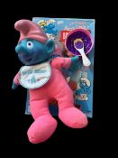 Baby Smurf berry Lovin soft and huggable, in original box with dish and spoon, 1996. Box shows signs